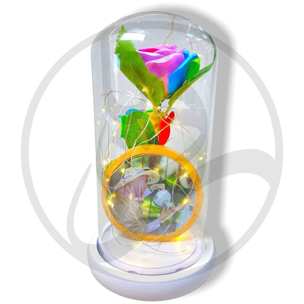 Photo Frame Wooden Flask Colorful Flower / اطار صور خشب اشكال داخل قارورة ورود ملونة