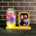 Wooden Photo Frame with Led Light / اطار صور خشبي مع قارورة ورد واضاءة