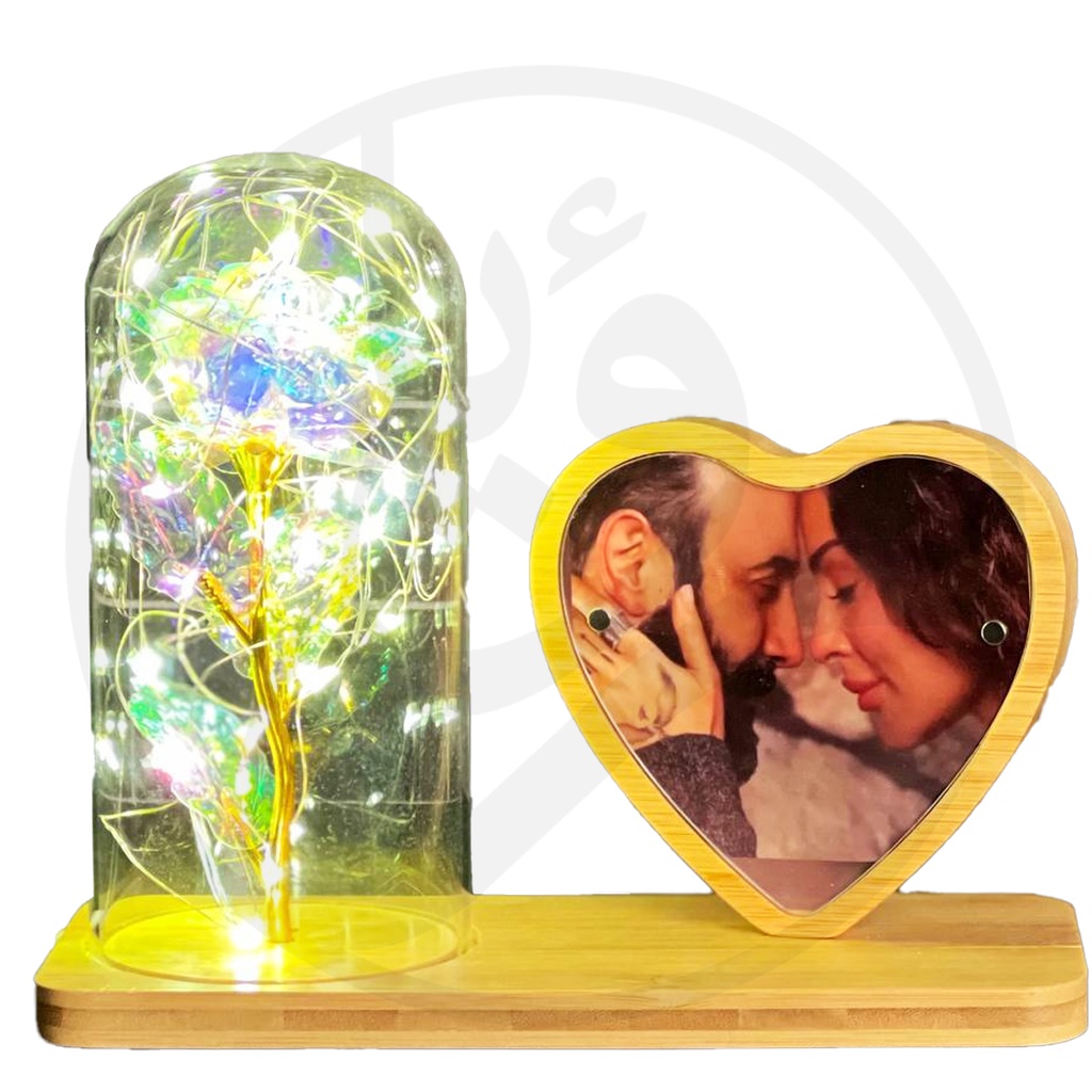 Flask Wooden Heart - Photo LED Flower FHW-PS / اطار صور خشبي قلب حب مع قارورة ورد واضاءة