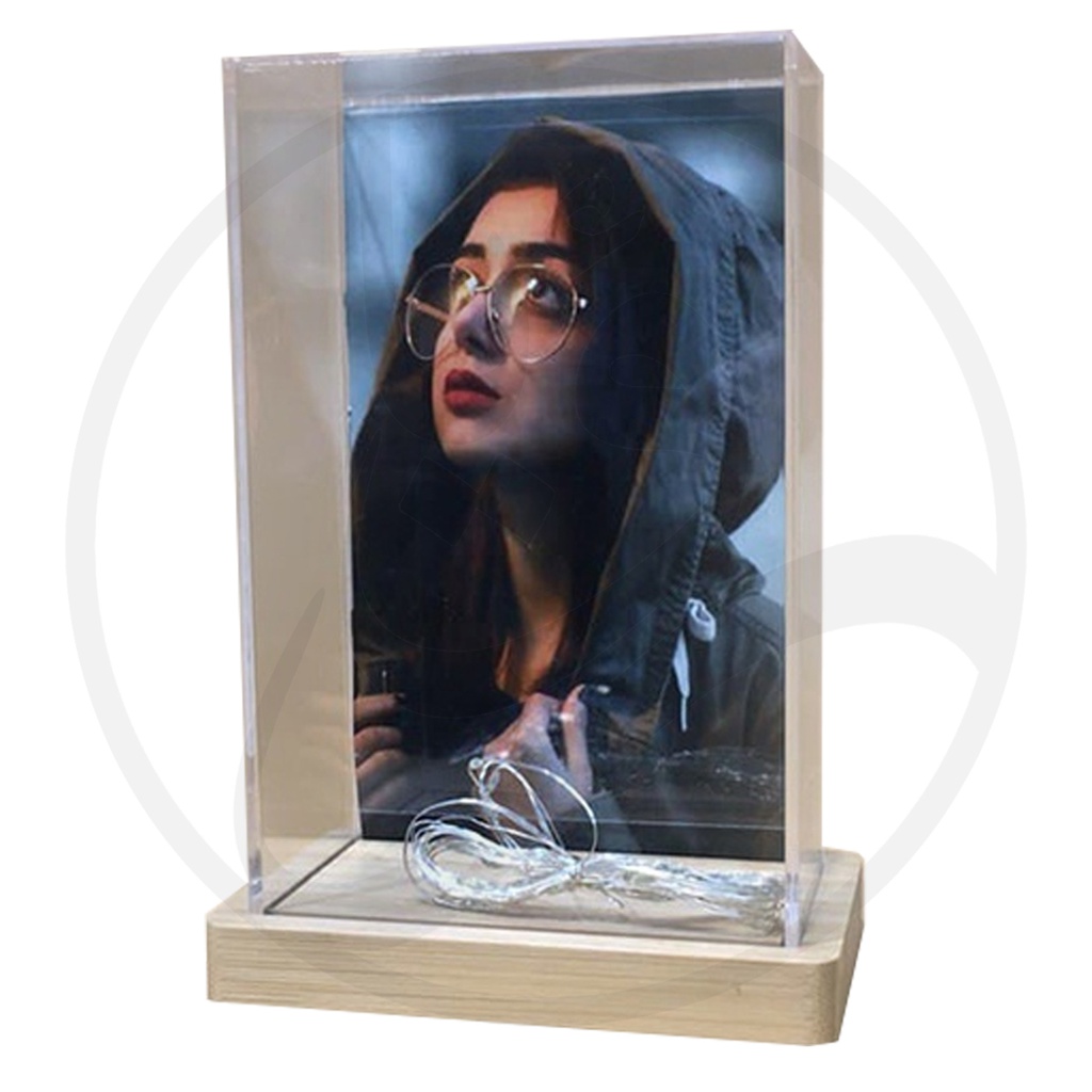 Glass Frame Box LED Wooden Base - Photo FWB-PS / اطار زجاجي صندوق طول