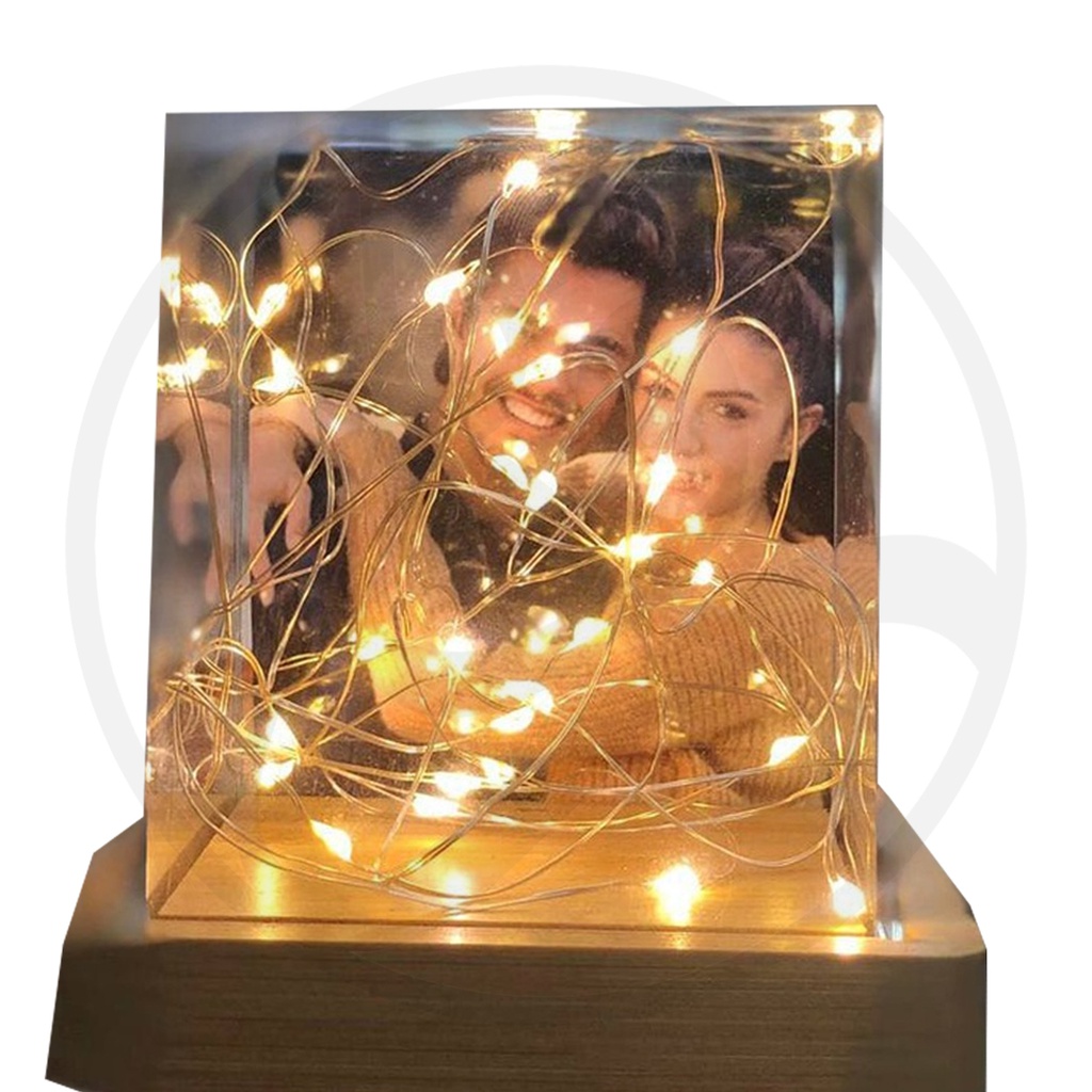 Glass Frame Box LED Square Wooden Photo - QF / اطار زجاجي صندوق