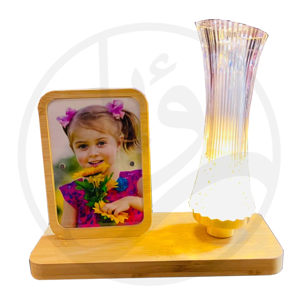 Table Lamp with Photo Frame and Wood Base/تيبل لامب مع اطار صور وقاعدة خشب