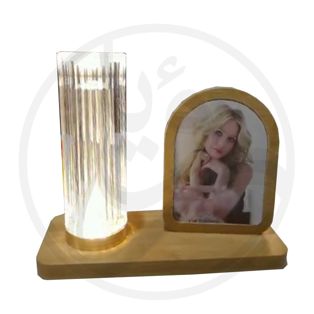 Table Lamp with Photo Frame and Wood Base/ تيبل لامب مع اطار صور وقاعدة خشب اشكال